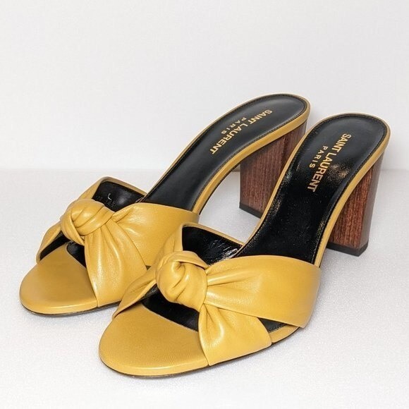 YSL Bianca Leather Block Heel Mules Sandals - Picture 1 of 12